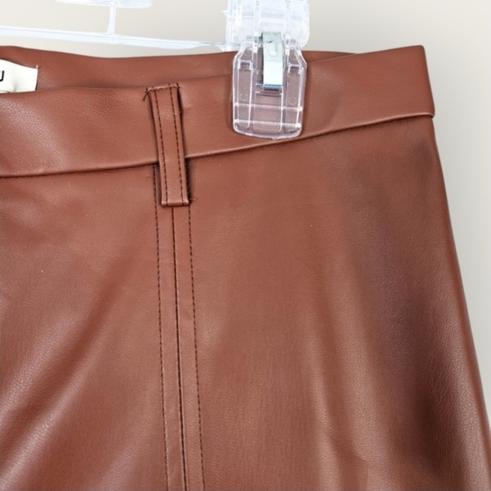 NEW Jason Wu High Rise Faux Leather Pant Slim Fit Slit Hem Caramel Medium - Picture 9 of 16